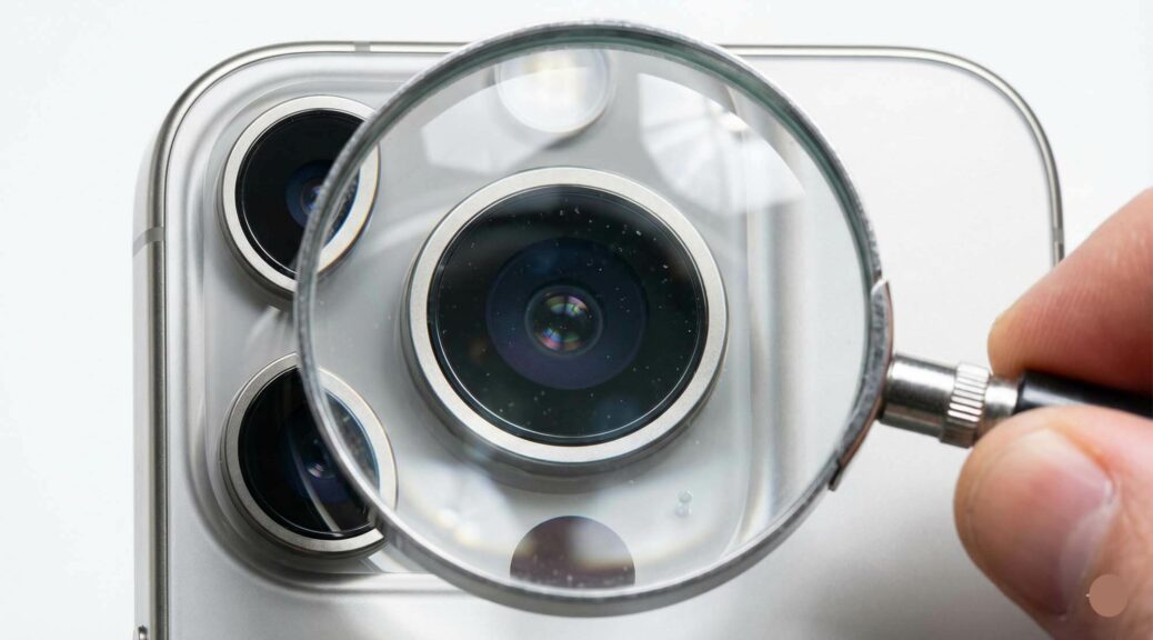 使用放大鏡檢查iPhone後鏡頭是否有灰塵示意圖